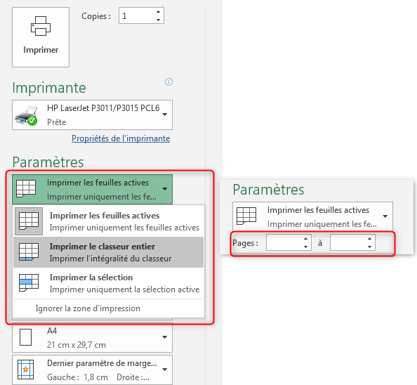 Imprimer et enregistrer un classeur